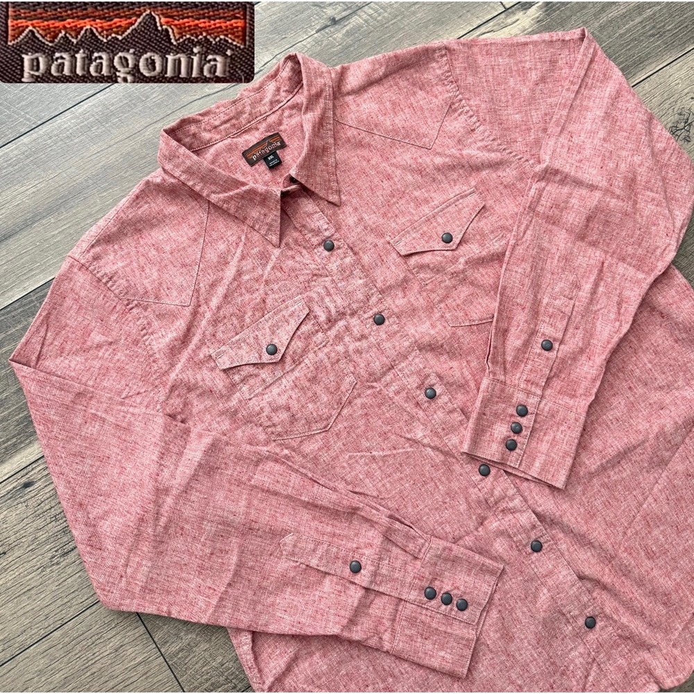 Patagonia Red Hemp Blend Cowboy Western Snap Long Sleeve Shirt Mens XXL 53350